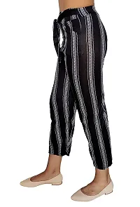 zebaya Girls's Regular Fit Palazzo Trouser Pants (Waist Size 28 to 30). Black  White Striped mid-Rise Parallel Trousers, has a Slip-on Closure, Two Pockets, Waist tie-up.-thumb2