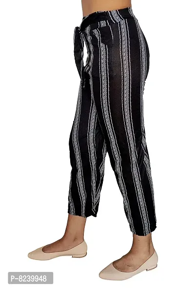 zebaya Girls's Regular Fit Palazzo Trouser Pants (Waist Size 28 to 30). Black  White Striped mid-Rise Parallel Trousers, has a Slip-on Closure, Two Pockets, Waist tie-up.-thumb3