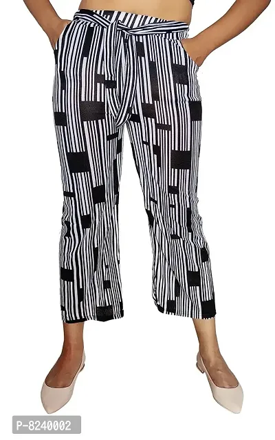 zebaya Girls's Regular Fit Palazzo (Waist Size 28 to 30) Black  White Striped mid-Rise Parallel Trousers, has a Slip-on Closure, Waist tie-up  Two Pockets-thumb3
