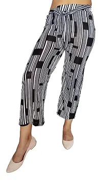 zebaya Girls's Regular Fit Palazzo (Waist Size 28 to 30) Black  White Striped mid-Rise Parallel Trousers, has a Slip-on Closure, Waist tie-up  Two Pockets-thumb3