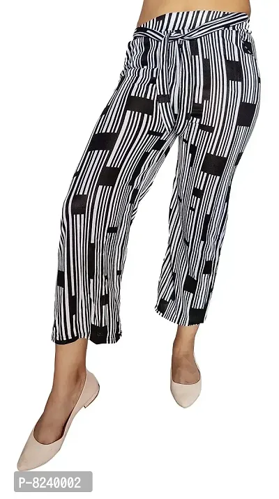 zebaya Girls's Regular Fit Palazzo (Waist Size 28 to 30) Black  White Striped mid-Rise Parallel Trousers, has a Slip-on Closure, Waist tie-up  Two Pockets-thumb4