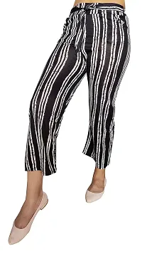 zebaya Women's Regular Fit Palazzo (Waist Size 28 to 30) Black  White Striped mid-Rise Parallel Trousers, has a Slip-on Closure, Two Pockets, Waist tie-up.-thumb4
