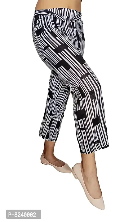 zebaya Girls's Regular Fit Palazzo (Waist Size 28 to 30) Black  White Striped mid-Rise Parallel Trousers, has a Slip-on Closure, Waist tie-up  Two Pockets-thumb2