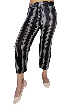 zebaya Girls's Regular Fit Palazzo Trouser Pants (Waist Size 28 to 30). Black  White Striped mid-Rise Parallel Trousers, has a Slip-on Closure, Two Pockets, Waist tie-up.-thumb4