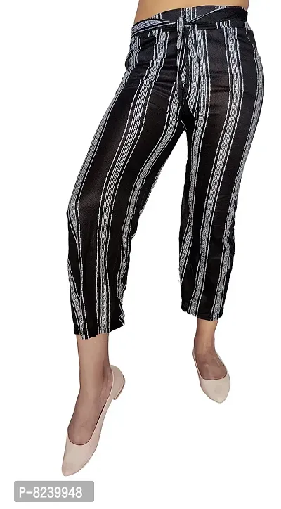 zebaya Girls's Regular Fit Palazzo Trouser Pants (Waist Size 28 to 30). Black  White Striped mid-Rise Parallel Trousers, has a Slip-on Closure, Two Pockets, Waist tie-up.-thumb5