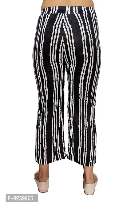 zebaya Women's Regular Fit Palazzo (Waist Size 28 to 30) Black  White Striped mid-Rise Parallel Trousers, has a Slip-on Closure, Two Pockets, Waist tie-up.-thumb4