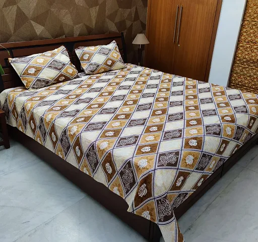 zebaya Home Pure Cotton 200TC Printed Bedsheet for Double Bed. (Size 90X100 Inch) with 2 Pillow Cover