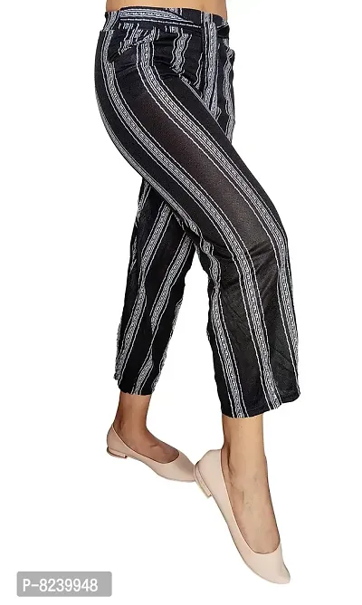 zebaya Girls's Regular Fit Palazzo Trouser Pants (Waist Size 28 to 30). Black  White Striped mid-Rise Parallel Trousers, has a Slip-on Closure, Two Pockets, Waist tie-up.-thumb0