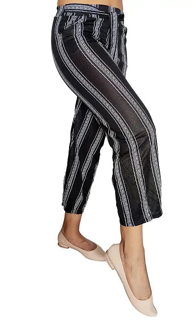 zebaya Girls's Regular Fit Palazzo Trouser Pants (Waist Size 28 to 30). Striped mid-Rise Parallel Trousers, has a Slip-on Closure, Two Pockets, Waist tie-up.