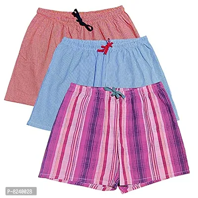 zebaya Women Unisex Pure Cotton Boxer Shorts Multicolored Pack of 3.