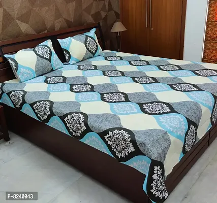 zebaya Home Pure Cotton 200TC Printed Bedsheet for Double Bed. (Size 90X100 Inch) with 2 Pillow Cover (Multicolor G)-thumb0