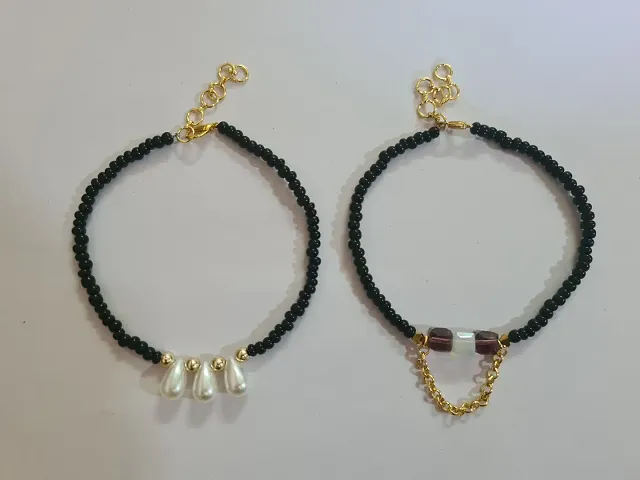 Combo of 2 Stylish Black Alloy Anklets