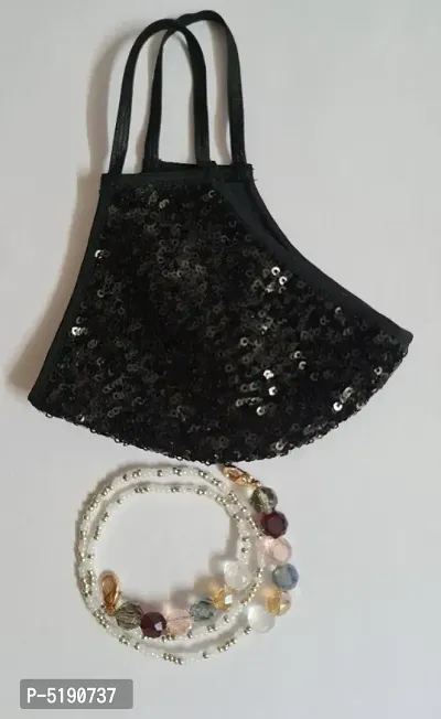 Beautiful Combo of black sequins embroidery mask and multipurpose mask holder chain / eye glass holder / necklace-thumb0