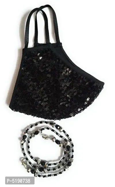 Beautiful Combo of black sequins embroidery mask and multipurpose mask holder chain / eye glass holder / necklace-thumb0