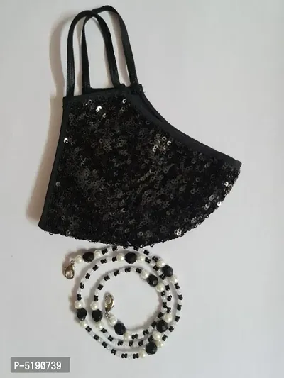 Beautiful Combo of black sequins embroidery mask and multipurpose mask holder chain / eye glass holder / necklace-thumb0