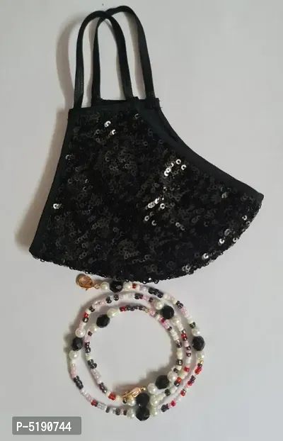 Beautiful Combo of black sequins embroidery mask and multipurpose mask holder chain / eye glass holder / necklace