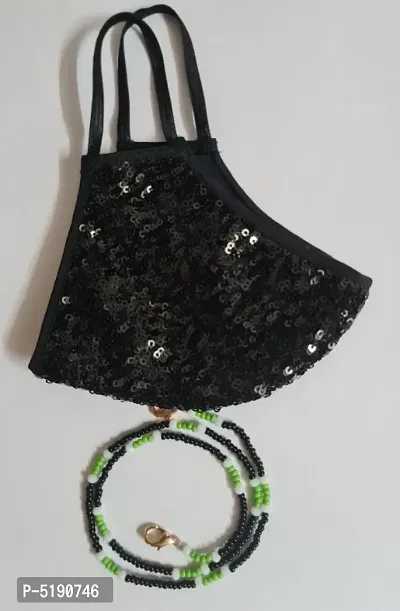 Beautiful Combo of black sequins embroidery mask and multipurpose mask holder chain / eye glass holder / necklace-thumb0