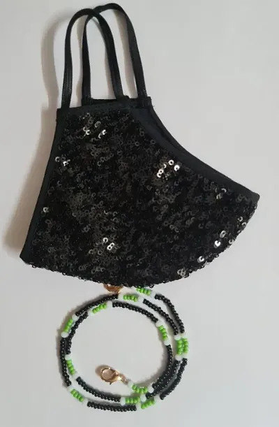 beautiful combo pack of black sequins embroidery mask and multipurpose mask holder chain/ eyeglass holder/ necklace