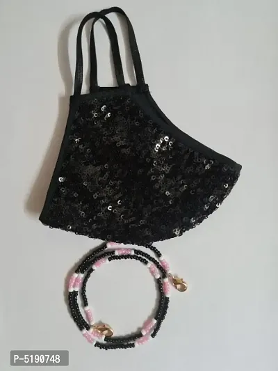 Beautiful Combo of black sequins embroidery mask and multipurpose mask holder chain / eye glass holder / necklace