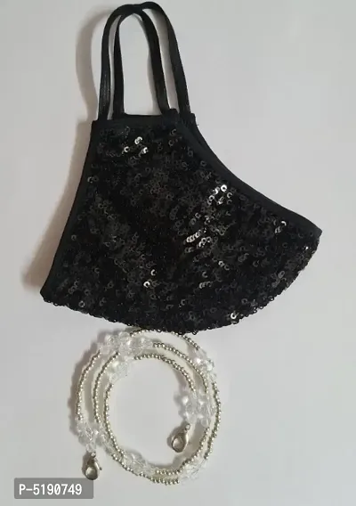 Beautiful Combo of black sequins embroidery mask and multipurpose mask holder chain / eye glass holder / necklace