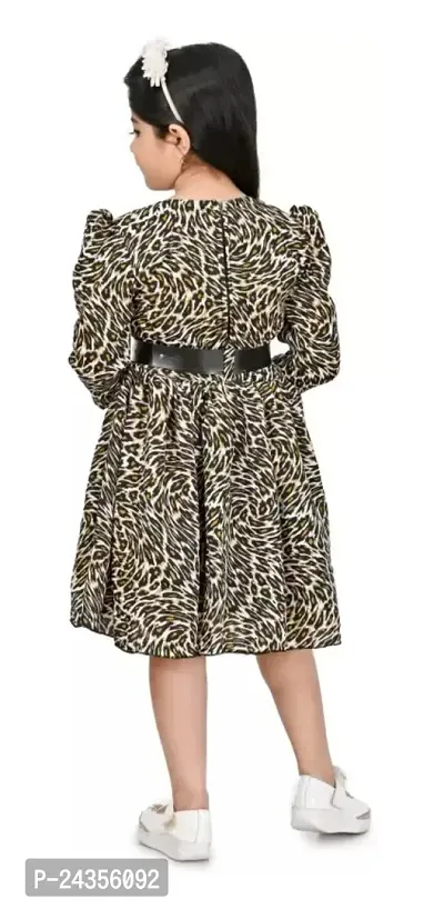 Tiger Print Knee Length Dress For Girls-thumb2