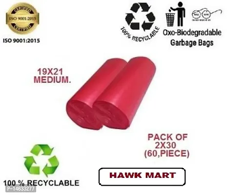 OXO Biodegradable  Recyclable RED Garbage BagsISO Certified (9001:2015) 19 * 21 Inch | 60Bags / 2 Packet | Disposable Dustbin Bags Medium Size For Home Kitchen | Pantry Dustbin Covers