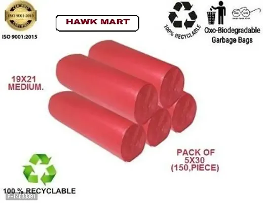 OXO Biodegradable  Recyclable RED Garbage BagsISO Certified (9001:2015) 19 * 21 Inch |150Bags / 5nbsp;Packet | Disposable Dustbin Bags Medium Size For Home Kitchen | Pantry Dustbin Covers