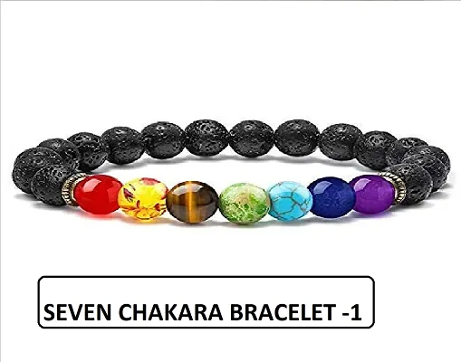 7 Chakra Bracelet, Bracelet, Onyx Bracelet, Semi Precious Natural Gemstone  Beads Reiki Healing Natural bracelets(Pack f 1)