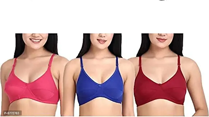 ZOXOWA A-2 Women Cotton Bra Non Padded  Non Wired Full Coverage Everyday Bra for Women  Girls Red/Black (Pack of 2)-thumb0