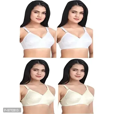 L Fashion Women's Cotton Multi-Colored Full Coverage Non Wired Non Padded Everyday Bra for Women's  Girl's. Combo Pack of 4 Pieces.-thumb0