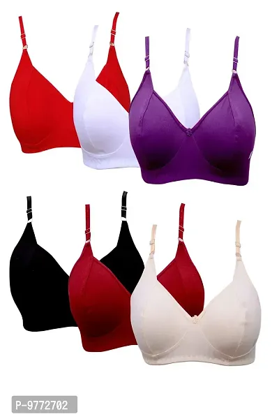 Versa Bra for Women Combo Pack of 6/Bra Combo Pack of 6 Full Coverage Non-Padded Multicolor Everyday Cotton Bra Pack of 6 Wire Free-thumb0