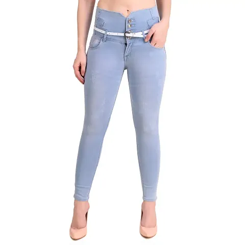L Fashion Skinny Fit High Rise Denim Jeans for Women and Girls (34, Light Blue)