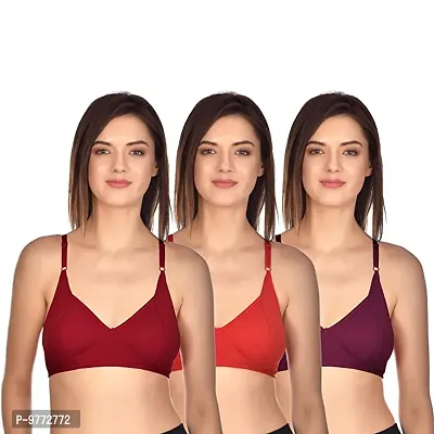 L Fashion Sophia Full Coverage Bra Cotton Blended, Briefs Woman Undergarments Active Bra Pack of 3 (40, Maroon,red,purpal)-thumb0
