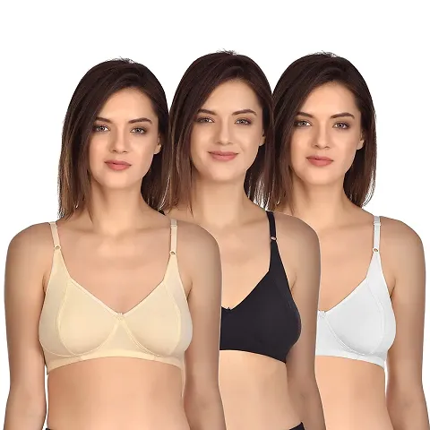 L Fashion Sophia Full Coverage Bra Cotton Blended, Briefs Woman Undergarments Active Bra Pack of 3