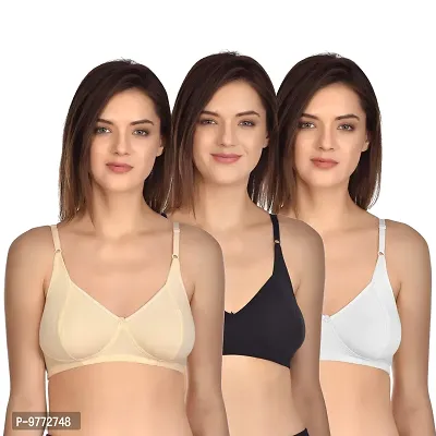 L Fashion Women's  Girls' Cotton Full Coverage Non-Padded T-Shirt Bra Multicolor Everday Comfy Cotton Bra for Daily use.-thumb0
