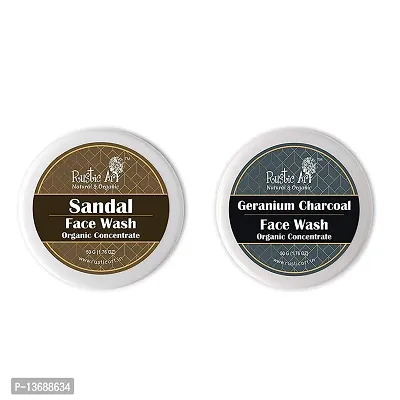 Rustic Art Organic Face Wash Concentrates for Deep Cleansing & De Tanning with Sandal & Geranium Charcoal - 50 gms Each