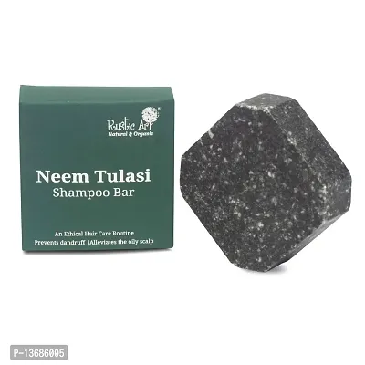 Rustic Art Organic Neem Tulsi Shampoo Bar | Oily, Dandruff Prone Hair | Charcoal  Eucalyptus | 75g-thumb0