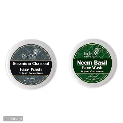 Rustic Art Organic Face Wash Concentrates for Deep Cleansing  De Tanning with Neem Basil  Geranium Charcoal - 50 gms Each