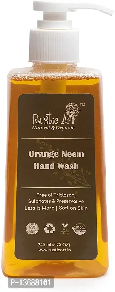 Rustic Art Orange Neem Organic Hand Wash | Natural, Vegan, All Purpose | Sulphate, Paraben Free | 245ml(Pack of 2)