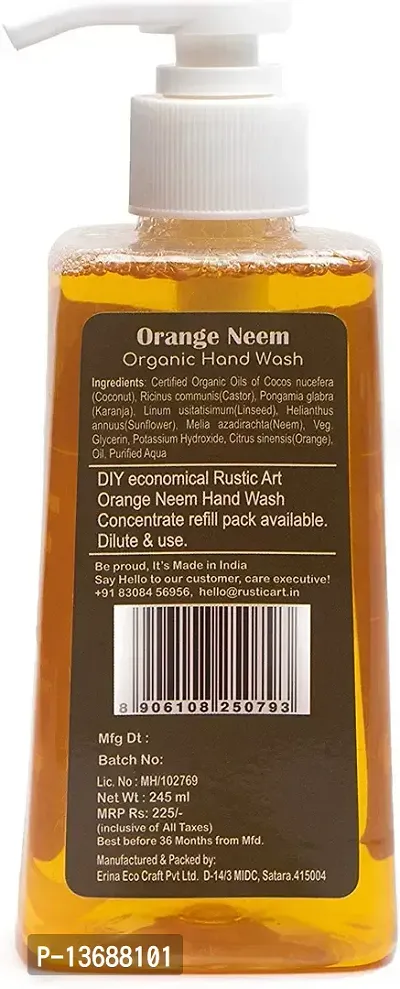 Rustic Art Orange Neem Organic Hand Wash | Natural, Vegan, All Purpose | Sulphate, Paraben Free | 245ml(Pack of 2)-thumb2