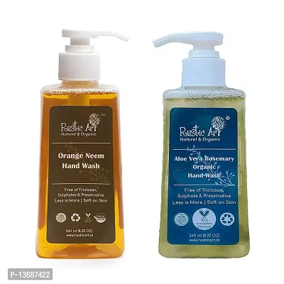 Rustic Art Organic Hand Wash | Natural, Vegan | Non-Drying, Hydrating | 245ml - Orange Neem & Aloe Vera Rosemary