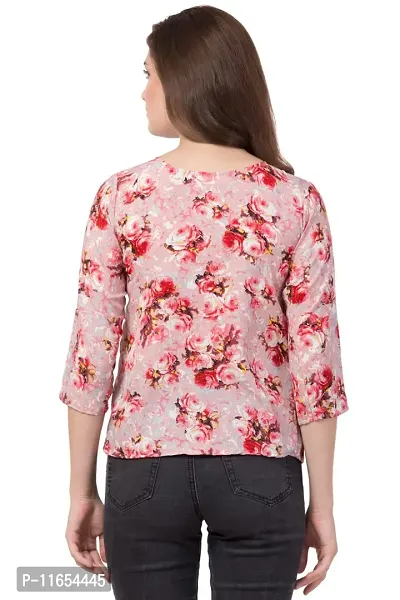 DAZZY BOUTIQUE Floral Tops for Women, Flower Print Crepe Regular Fit Office Wear, Casual Wear T-Shirt for Girls and Women (X-Large, Prink_Floral)-thumb3