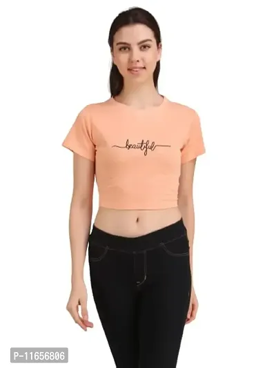 DAZZY BOUTIQUE Crop T-Shirt for Women Bio Wash Cotton Fabric T-Shirt Crop Top for Girls & Women (Medium, Peach)