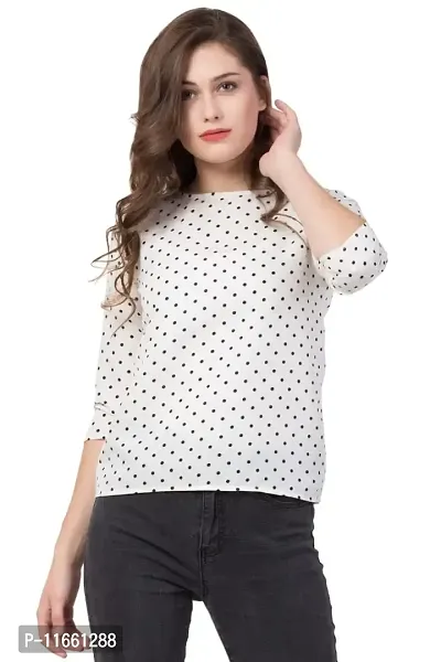 DAZZY BOUTIQUE Polka Dot Tops for Women, Crepe Western Regular Fit Trendy Top for Girls and Women (Medium, White_Dot)-thumb1