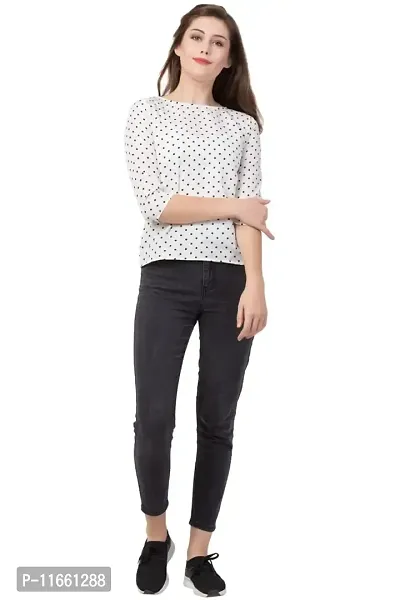 DAZZY BOUTIQUE Polka Dot Tops for Women, Crepe Western Regular Fit Trendy Top for Girls and Women (Medium, White_Dot)-thumb3