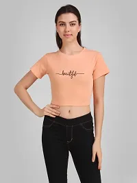 DAZZY BOUTIQUE Crop T-Shirt for Women Bio Wash Cotton Fabric T-Shirt Crop Top for Girls & Women (Medium, Peach)-thumb3