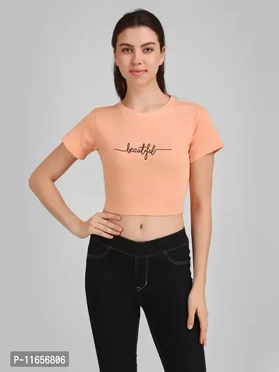 DAZZY BOUTIQUE Crop T-Shirt for Women Bio Wash Cotton Fabric T-Shirt Crop Top for Girls & Women (Medium, Peach)-thumb4