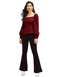 DAZZY BOUTIQUE Tops for Women, Puffed Long Balloon Sleeves Lycra Stretchable Tops for Women & Girls (Large, Maroon)-thumb1