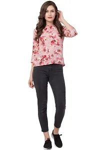 DAZZY BOUTIQUE Floral Tops for Women, Flower Print Crepe Regular Fit Office Wear, Casual Wear T-Shirt for Girls and Women (X-Large, Prink_Floral)-thumb1