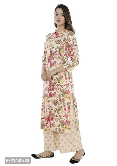 Rani Prints Floral Print Cotton Straight Kurti (XXX-Large) Beige-thumb4